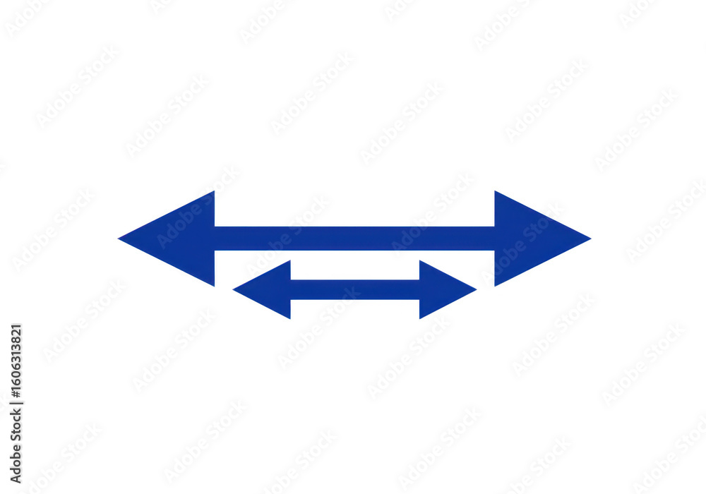 Poster two blue arrows pointing in opposite directions one larger than the other symbolizing contrast or co