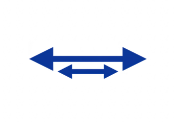 Two blue arrows pointing in opposite directions one larger than the other symbolizing contrast or comparison isolated on transparent background