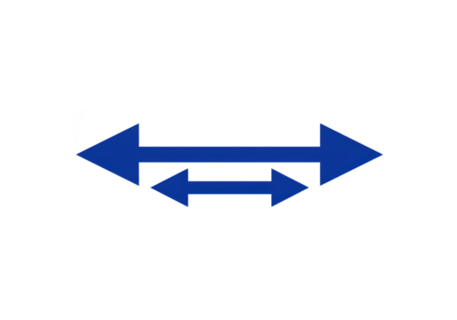 Two blue arrows pointing in opposite directions one larger than the other symbolizing contrast or comparison isolated on transparent background