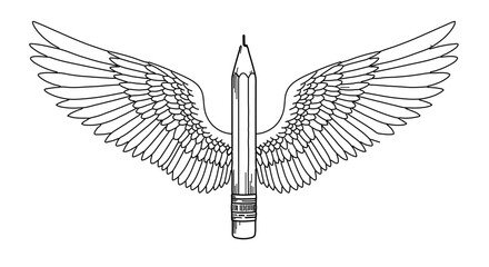 Fototapeta premium Flying pencil with wings drawing vector illustration for creative writing and design concepts icon art 100