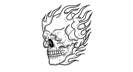 Fototapeta premium Flaming skull tattoo design vector illustration for halloween or day of the dead concept isolated art