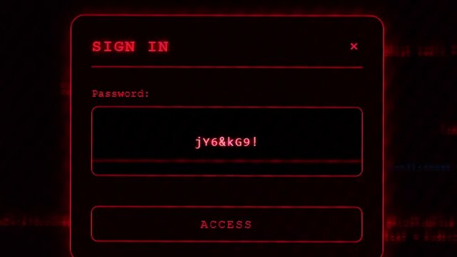 Authorization window with flickering access code options in red, concept of network security