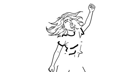 Illustration of a woman raising her fist in protest for equality and womens rights movement vector art
