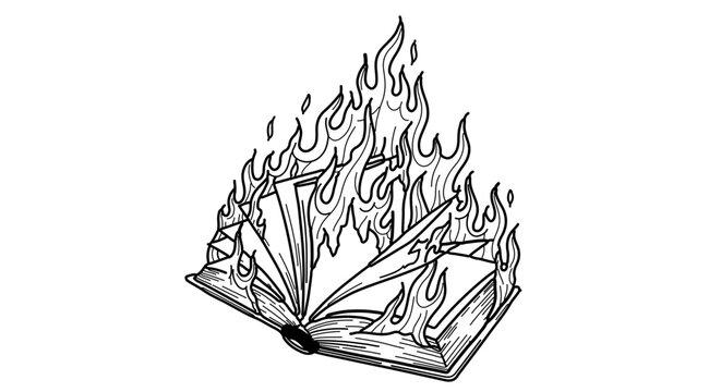 Burning book illustration vector art for knowledge destruction concept and censorship design element vector