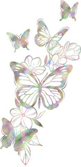 나비와 꽃 자개 일러스트 : Mother-of-Pearl Illustration with Butterfly and Flower