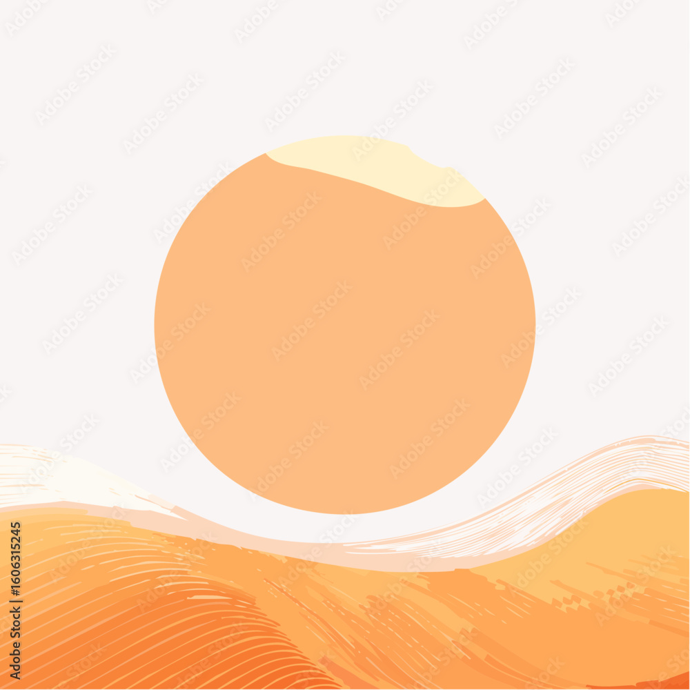 Aufkleber a minimalist sun rising over a stylized horizon with soft gradients and abstract curves. clean shape