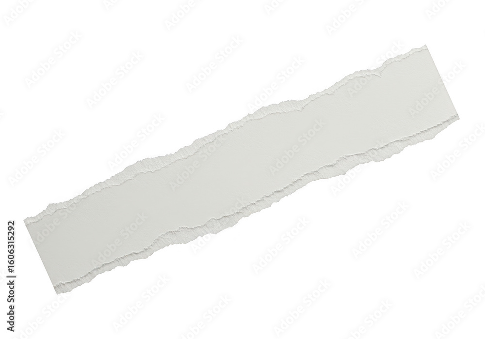 Poster diagonal torn paper strip with textured surface and frayed edges isolated on a transparent backgroun