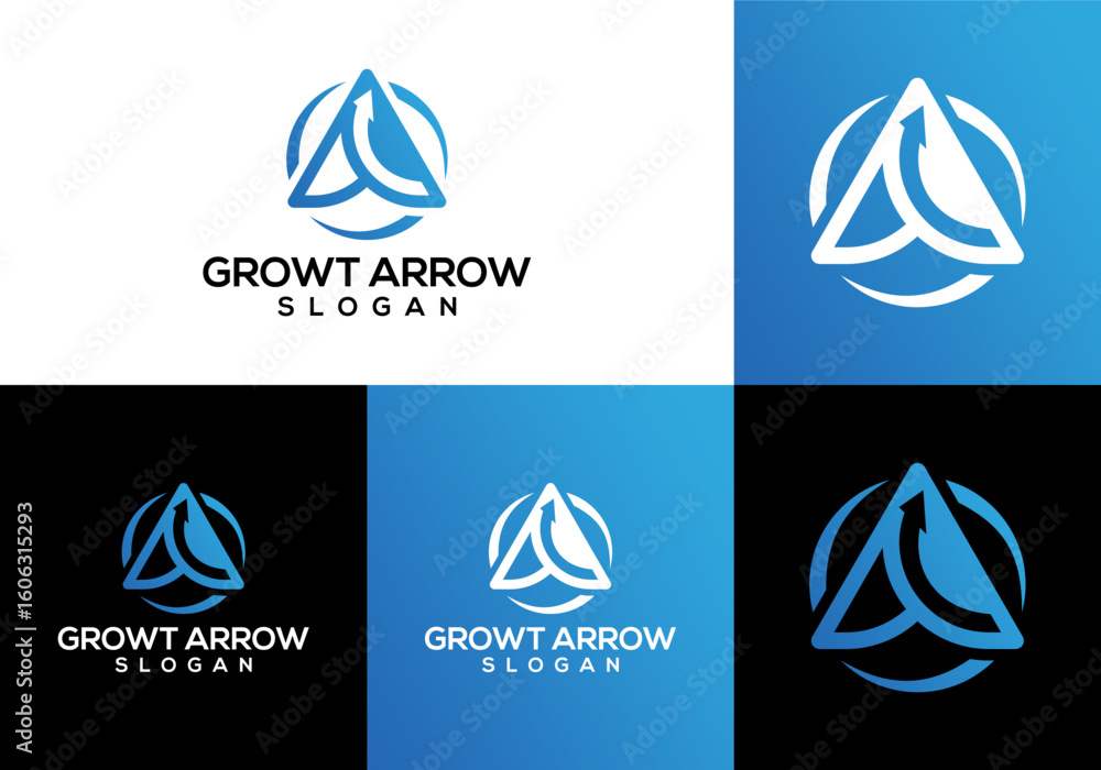 Poster vector growth logo icon with up arrow and triangle a initial