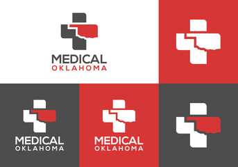 medical cross logo icon vector with oklahoma map