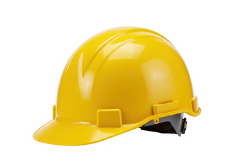 Bright yellow construction hard hat viewed from the side isolated on a clean transparent background symbolizing safety and work
