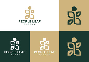 modern luxury leaf logo icon vector with people