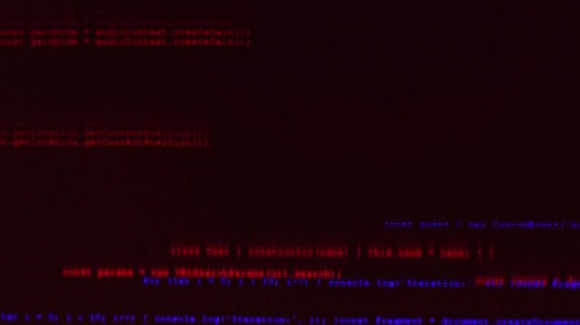 Monitor screen with abstract blurred running code, concept of network and computer security