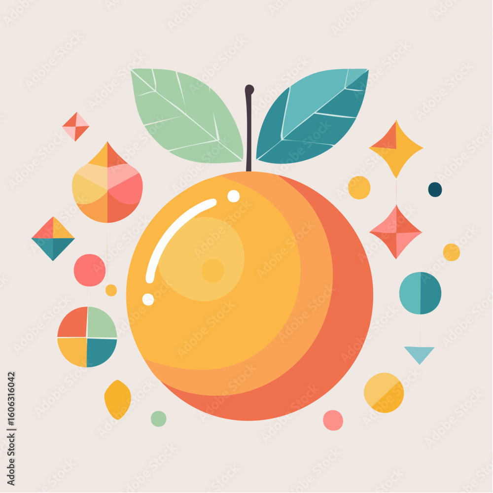 Aufkleber an abstract fruit illustration using geometry and unexpected color. balanced and graphic.