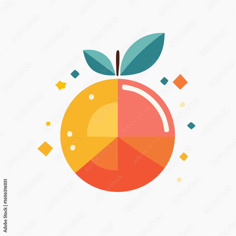 Aufkleber an abstract fruit illustration using geometry and unexpected color. balanced and graphic.