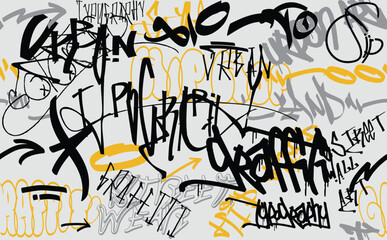 urban graffiti typography, grunge newspaper pattern, grunge paint element, Graffiti seamless pattern abstract, meaningless letters.hand-drawn texture, street art retro style. spray splash paint effect