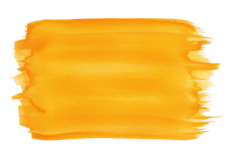A vibrant orange watercolor brush stroke with a textured finish and uneven edges isolated on white isolated on transparent background