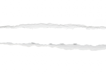 Two horizontal strips of torn white paper with rough edges isolated on a clean transparent background for design use