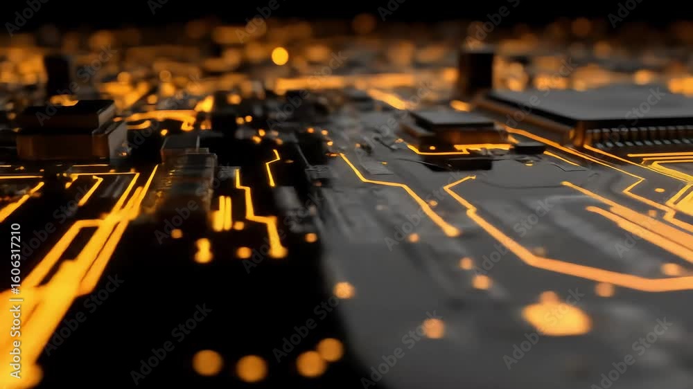 Aufkleber animated circuit board with glowing orange pathways in abstract tech
