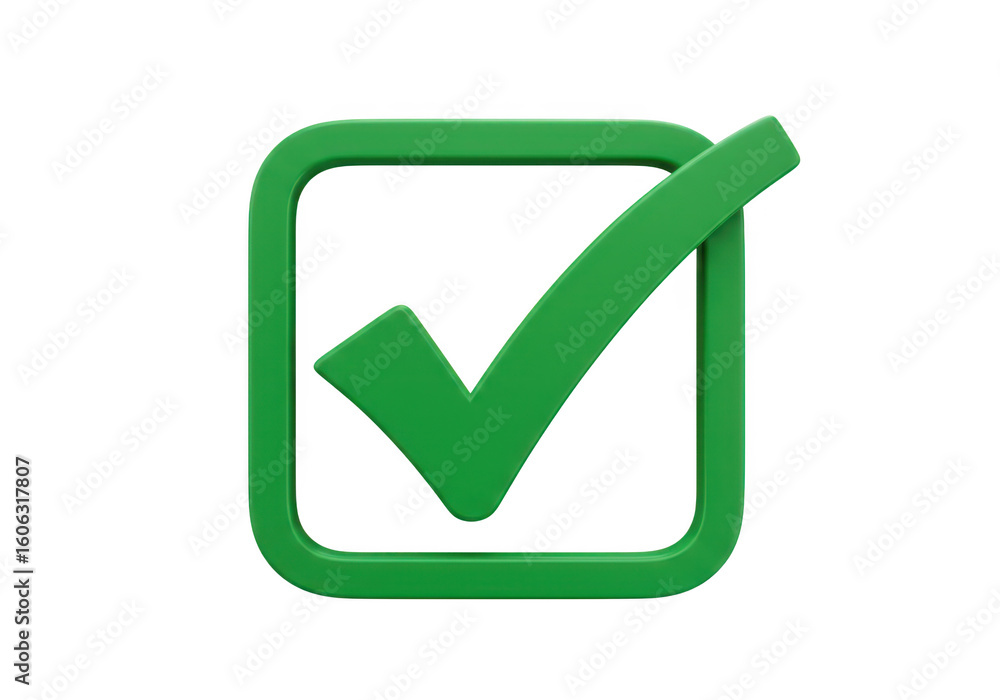 Poster 3d green checkmark within a square frame on a transparent background symbolizing a completed task or