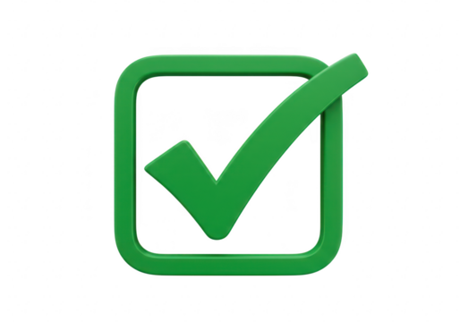 3d green checkmark within a square frame on a transparent background symbolizing a completed task or selection