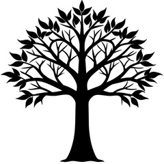 Minimalist Black Tree Silhouette with Leaves