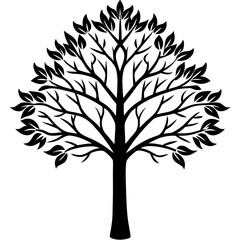 Minimalist Black Tree Silhouette with Leaves