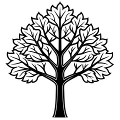 Minimalist Black Tree Silhouette with Leaves