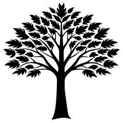 Minimalist Black Tree Silhouette with Leaves