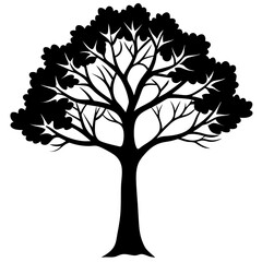 Minimalist Black Tree Silhouette with Leaves