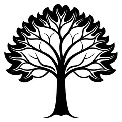 Minimalist Black Tree Silhouette with Leaves