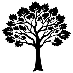 Minimalist Black Tree Silhouette with Leaves