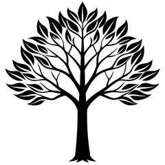Minimalist Black Tree Silhouette with Leaves