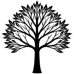 Minimalist Black Tree Silhouette with Leaves