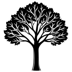 Minimalist Black Tree Silhouette with Leaves