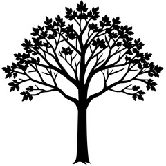 Minimalist Black Tree Silhouette with Leaves