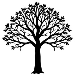 Minimalist Black Tree Silhouette with Leaves