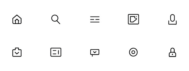 Minimalist Web and UI Icon Set with Outline Style Featuring Home, Search, Menu, and More