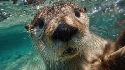 Captivating Underwater Ballet of a Sweet Sea Otter - Cinematic Wide Shot in Pristine Ocean Waters