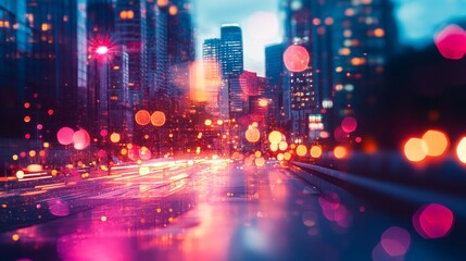 Fototapeta premium Abstract urban city lights bokeh at night