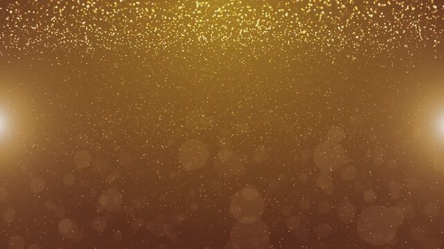 Golden particles rising floating, stage decoration background stage glitter Ceremony animation stars, particles. Luxurious Christmas holiday party New Year confetti. awards, movies weddings particles