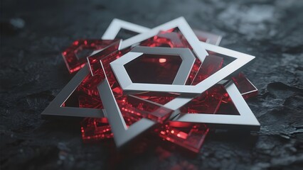 Stacked Red and Silver Star Shapes on a Dark Textured Surface