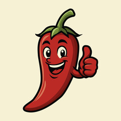 Smiling Cartoon Chili Pepper Character Giving Thumbs Up on Beige Background