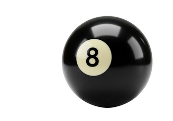 Closeup studio shot of a black eight ball for pool or billiards isolated on a clean transparent background