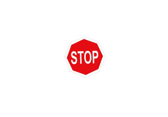 Red Stop Sign with White Text on White Background Isolated Traffic Symbol octagon