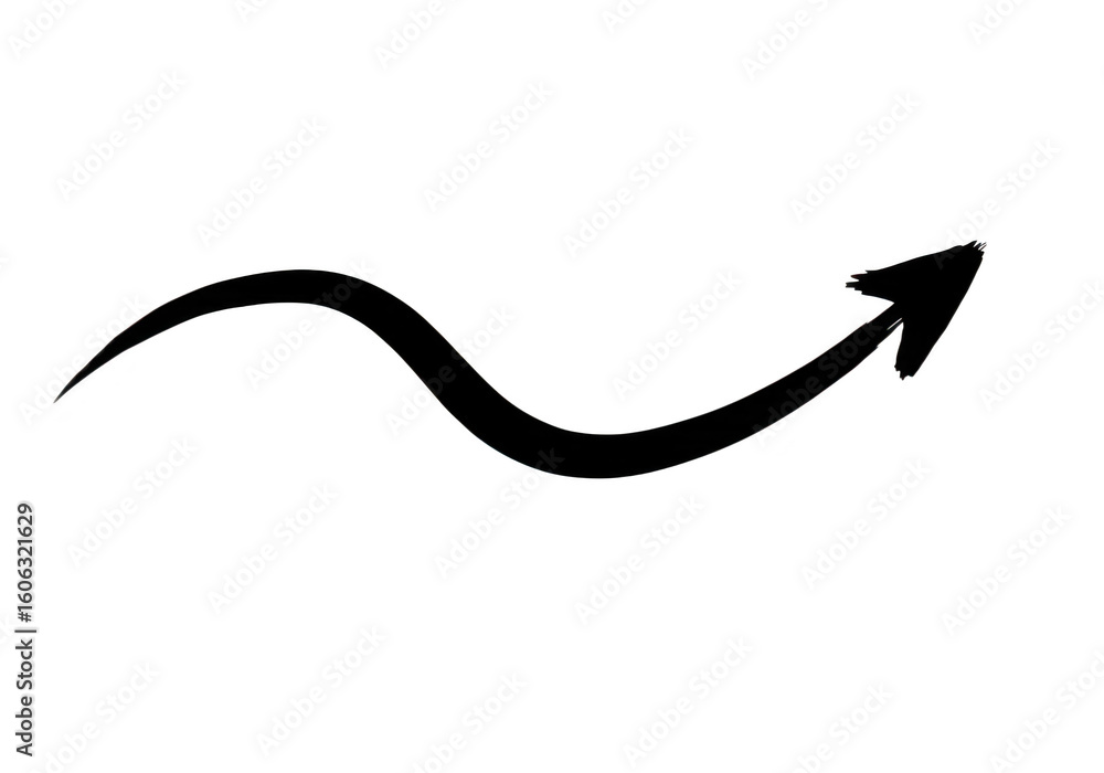 Poster handdrawn black wavy arrow curving upwards and to the right symbolizing progress and direction on wh