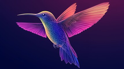 Vibrant Neon Hummingbird In Flight Artistic Render