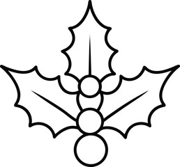 Simple holly leaves and berries line art vector illustration