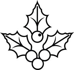 Holly leaves and berries line art vector illustration