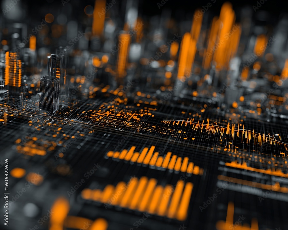 Aufkleber abstract digital cityscape with data visualizations