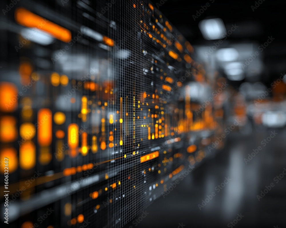 Aufkleber abstract digital data visualization with orange and gray grid